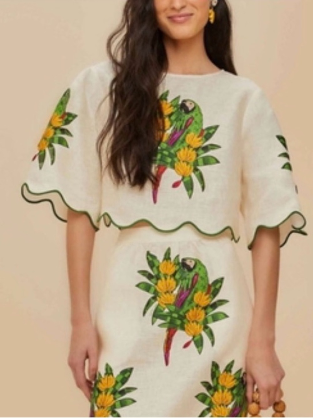 FARM Rio Maracana Bird Linen Cropped Top SZ M - Picture 1 of 3